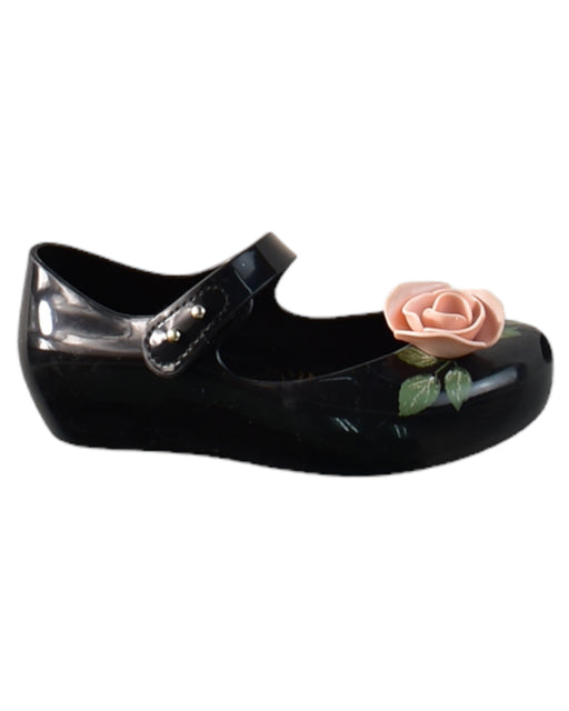 A Black Flats from Mini Melissa Disney in size 5T for girl. (Front View)