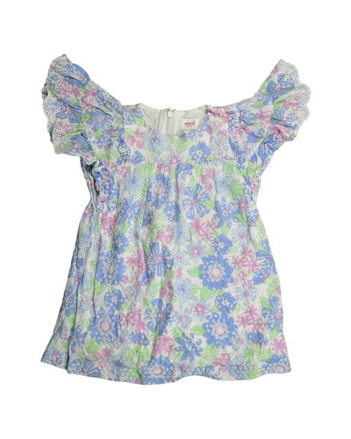 A Blue Short Sleeve Dresses from Seed in size 4T for girl. (Front View)