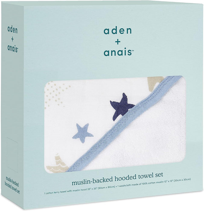 Aden & Anais Muslin Backed Hooded Towel Set - Rock Star O/S