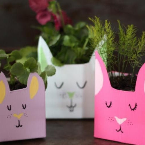 Upcycled Milk Carton Easter Bunny Planters