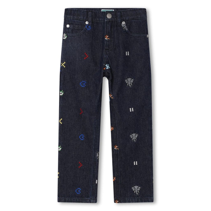 Embroidered Allover Denim Trousers