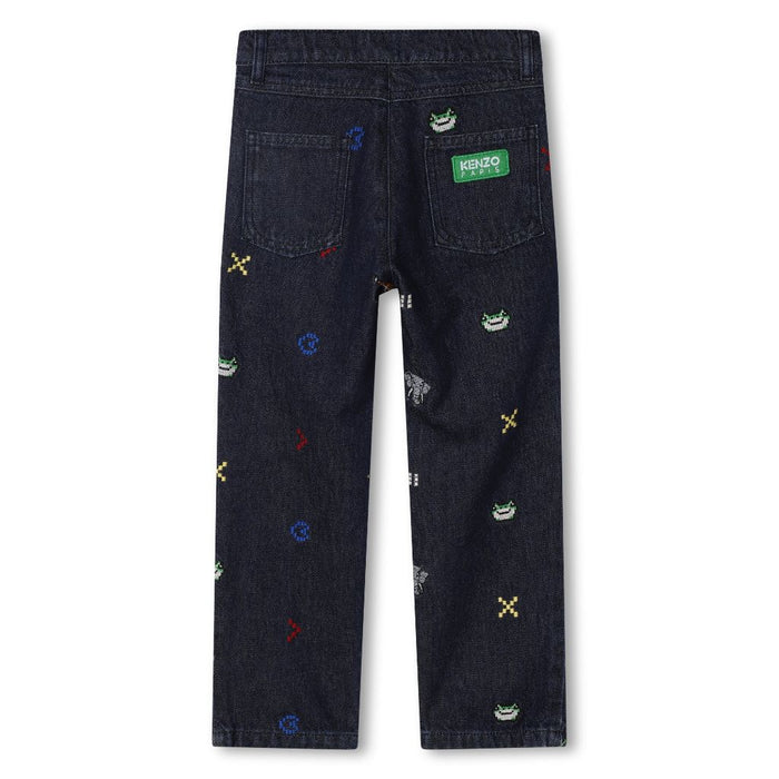 Embroidered Allover Denim Trousers