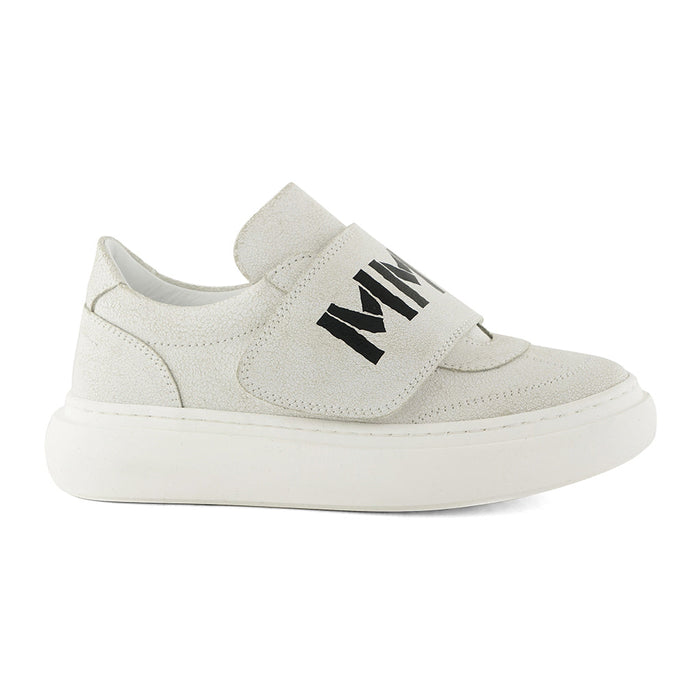 Leather Velcro Trainers with Logo Print