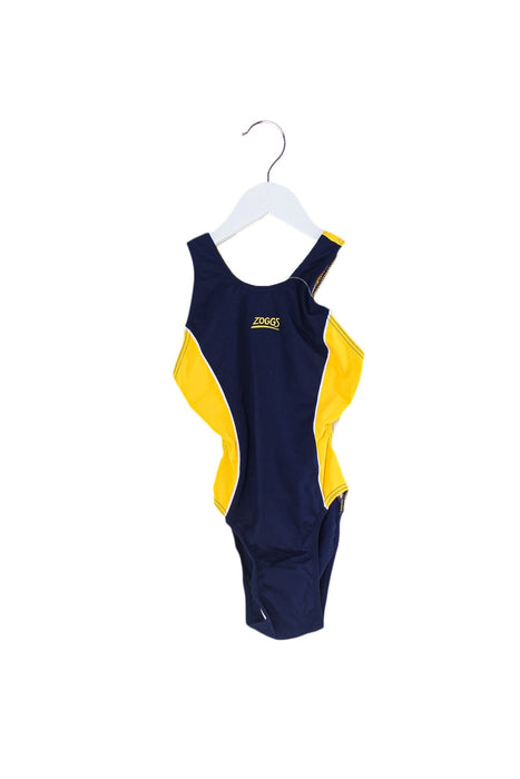 A Navy Swimsuits from Zoggs in size 6T for girl. (Front View)