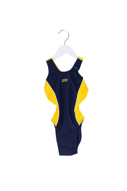 A Navy Swimsuits from Zoggs in size 6T for girl. (Front View)