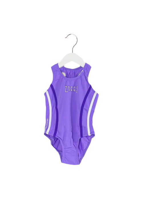 A Purple Swimsuits from Zoggs in size 6T for girl. (Front View)