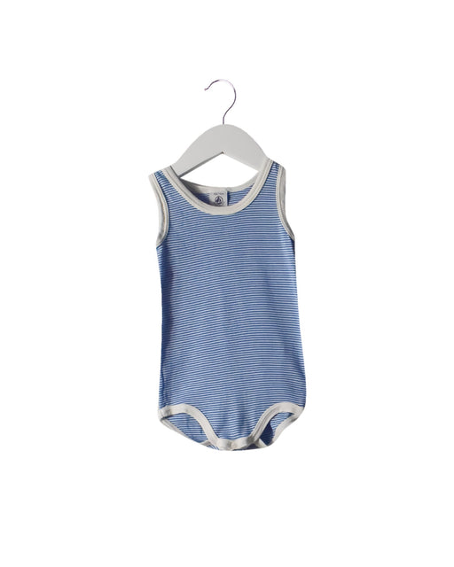 A Blue Sleeveless Bodysuits from Petit Bateau in size 6-12M for neutral. (Front View)