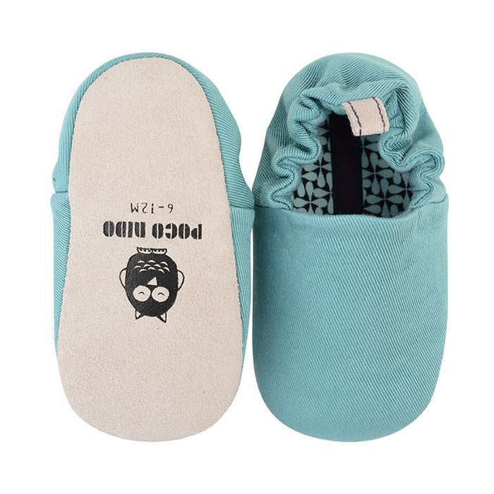 A Blue Slip Ons from Poco Nido in size 3-6M for neutral. (Back View)