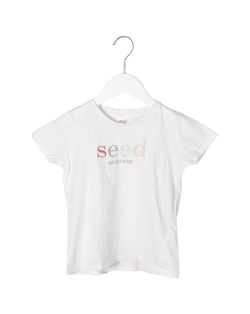 A White Short Sleeve T Shirts from Seed in size 5T for girl. (Front View)