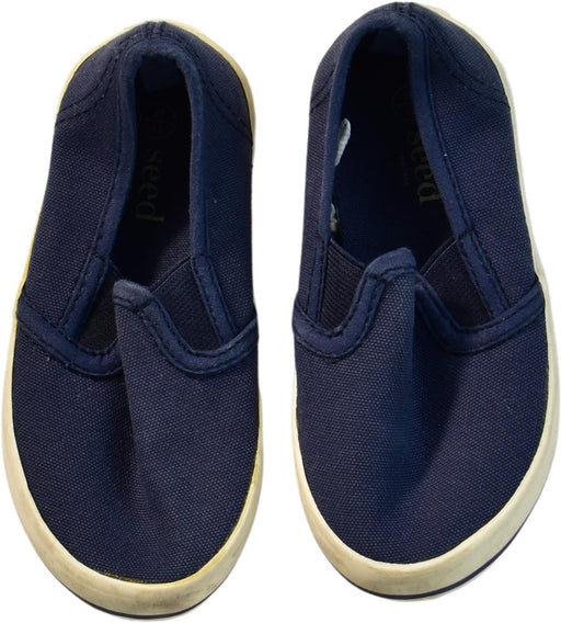 A Navy Slip Ons from Seed in size 3T for boy. (Front View)