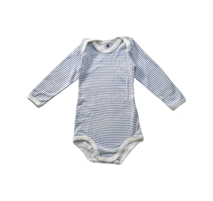 A Blue Long Sleeve Bodysuits from Petit Bateau in size 3T for neutral. (Front View)