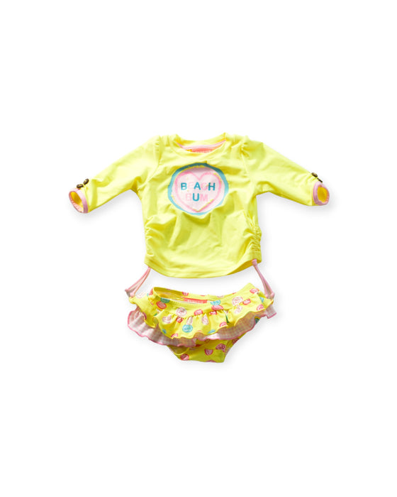 A Yellow Swim Sets from Sunuva in size 3-6M for girl. (Front View)