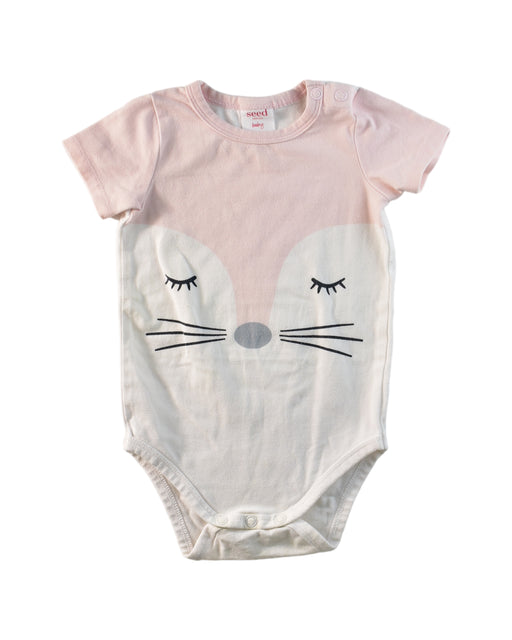A Pink Short Sleeve Bodysuits from Seed in size 3-6M for girl. (Front View)