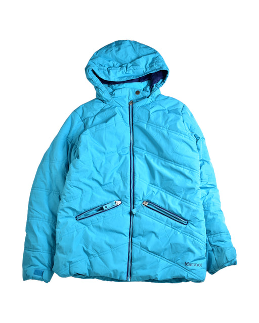 A Blue Puffer/Quilted Jackets from Marmot in size L for neutral. (Front View)