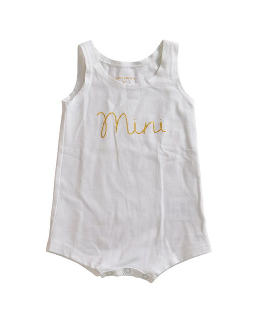 A White Sleeveless Rompers from Le Petit Society in size Newborn for neutral. (Front View)