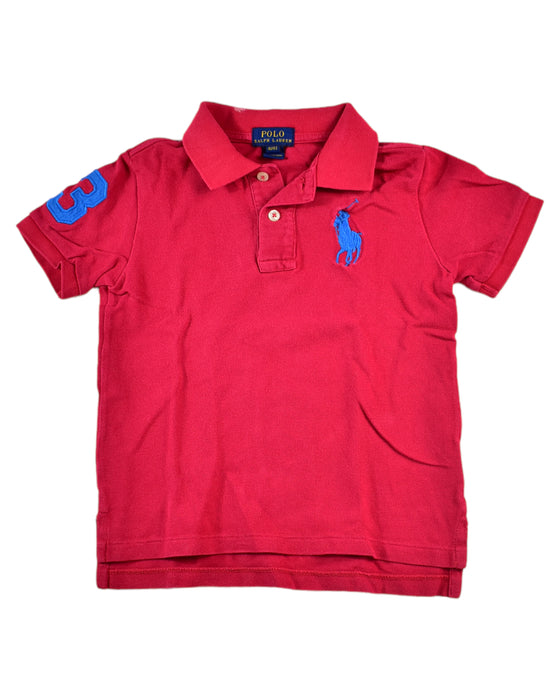A Red Short Sleeve Polos from Polo Ralph Lauren in size 4T for boy. (Front View)