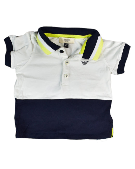 A White Short Sleeve Polos from Armani in size 3-6M for boy. (Front View)