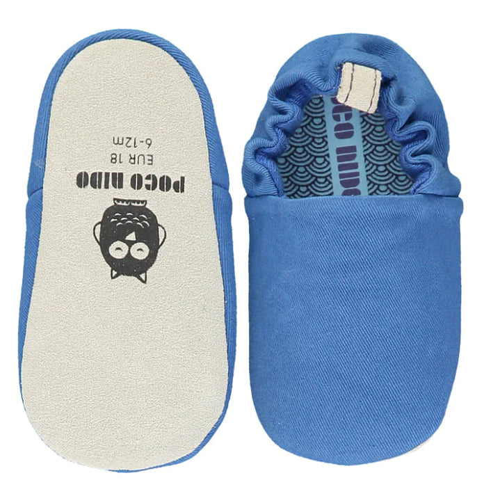 A Blue Slip Ons from Poco Nido in size 18-24M for boy. (Back View)