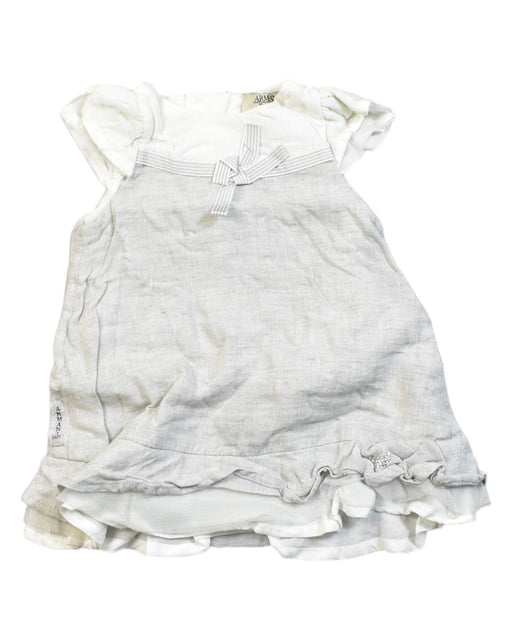 A Grey Sleeveless Dresses from Armani in size 0-3M for girl. (Front View)