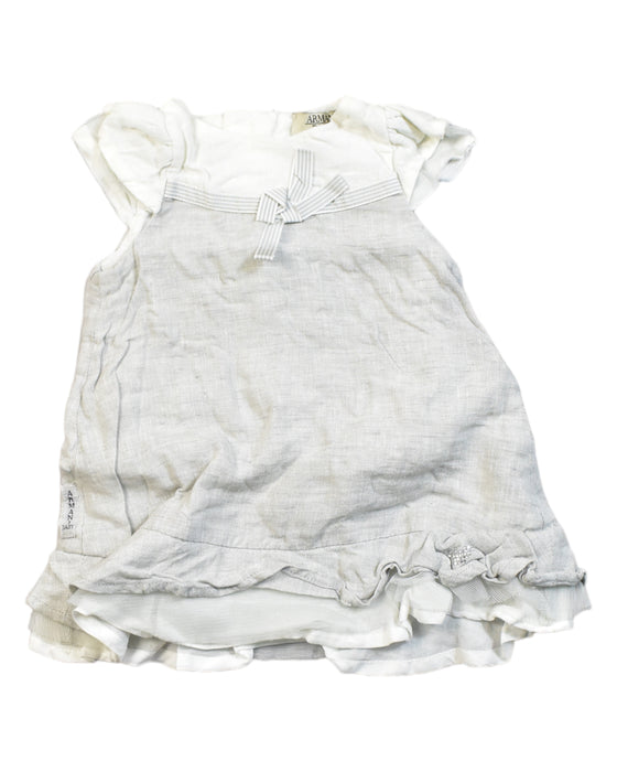 A Grey Sleeveless Dresses from Armani in size 0-3M for girl. (Front View)