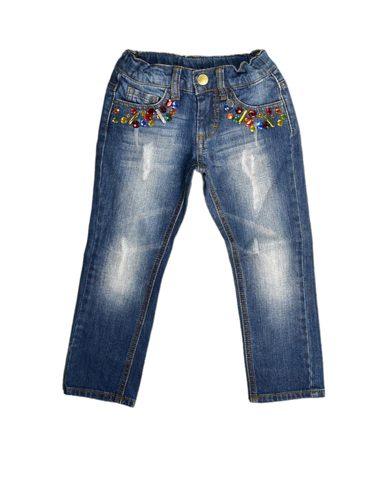 A Blue Jeans from Monnalisa in size 3T for girl. (Front View)