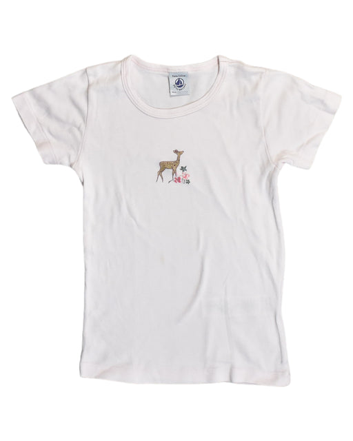 A Pink T Shirts from Petit Bateau in size 5T for girl. (Front View)