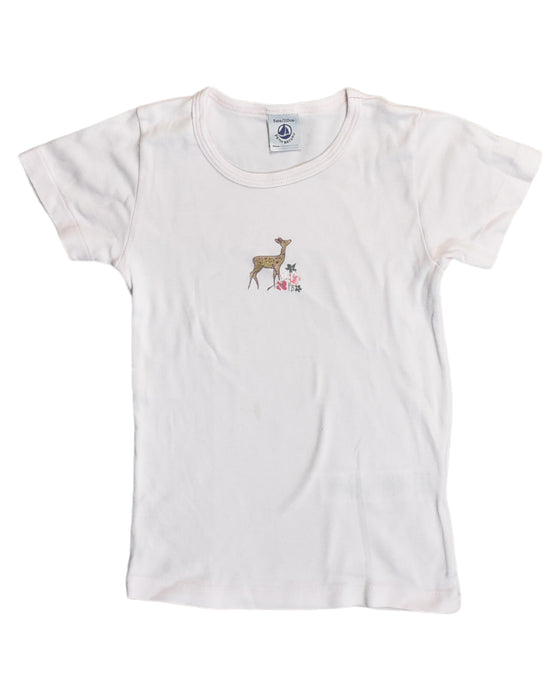 A Pink T Shirts from Petit Bateau in size 5T for girl. (Front View)