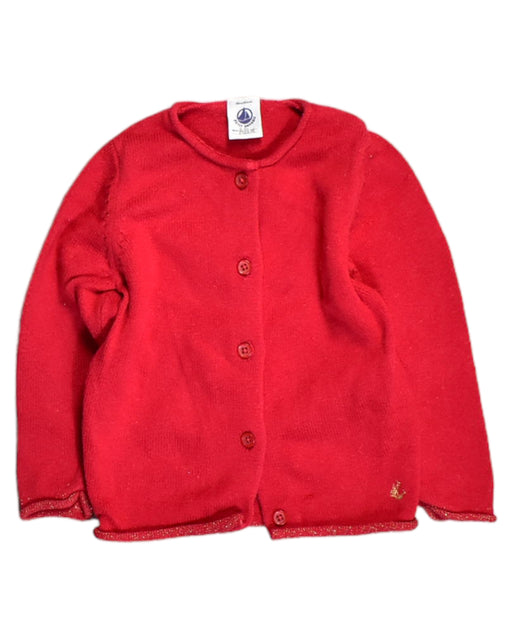 A Red Cardigans from Petit Bateau in size 12-18M for girl. (Front View)