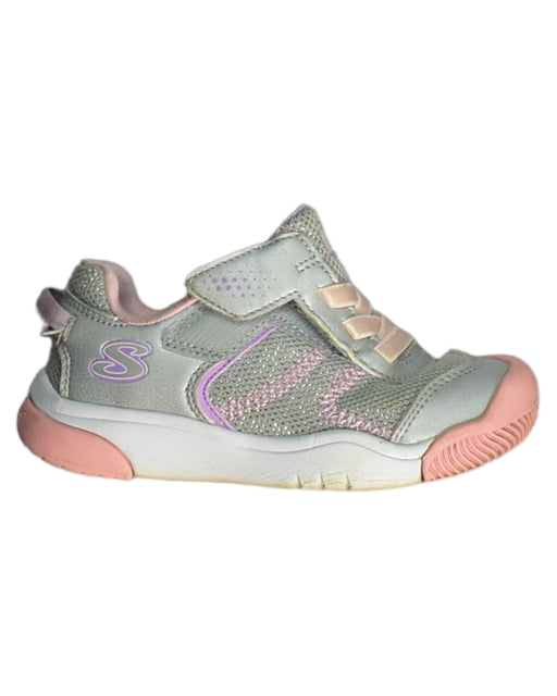 A Grey Sneakers from Skechers in size 3T for girl. (Front View)