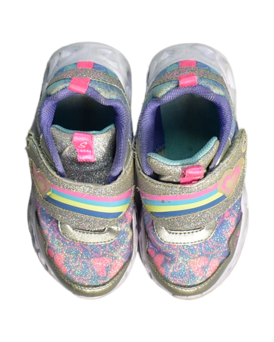 A Purple Sneakers from Skechers in size 3T for girl. (Back View)