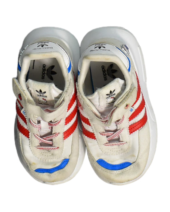 A White Sneakers from Adidas in size 14Y for boy. (Back View)