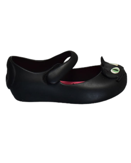 A Black Flats from Mini Melissa in size 4T for girl. (Front View)