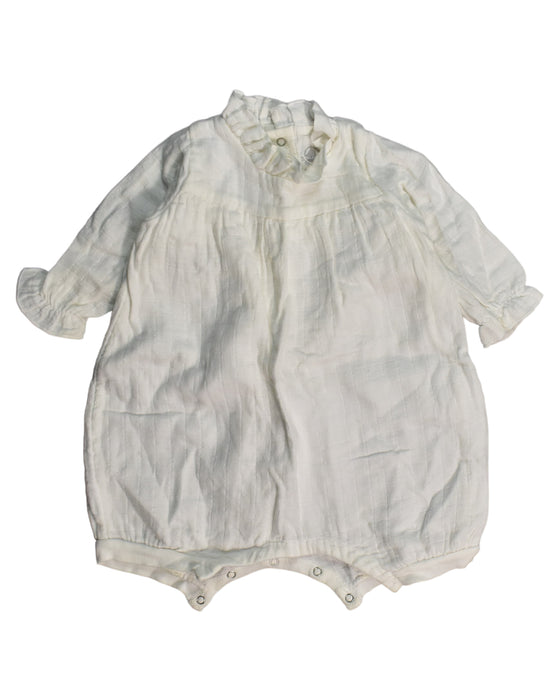 A White Rompers from Petit Bateau in size 3-6M for girl. (Front View)