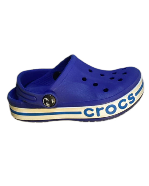 A Blue Sandals from Crocs in size 4T for boy. (Front View)