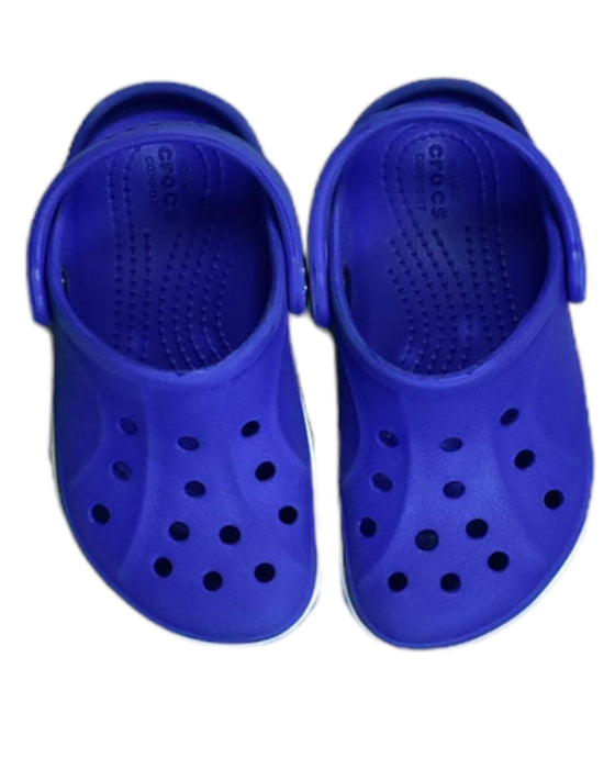 A Blue Sandals from Crocs in size 4T for boy. (Back View)