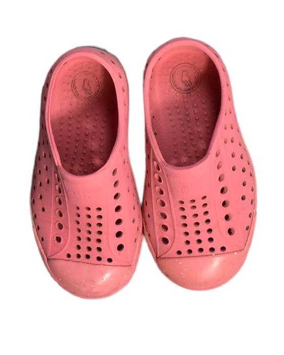 A Pink Sandals from Native Shoes in size 3T for girl. (Back View)