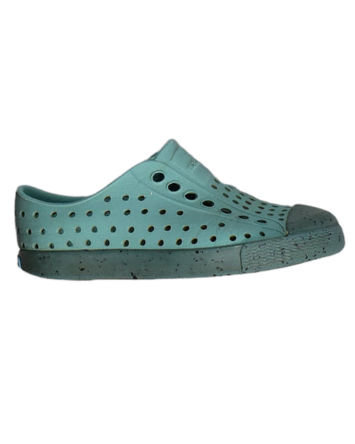 A Green Slip Ons from Native Shoes in size 3T for girl. (Front View)