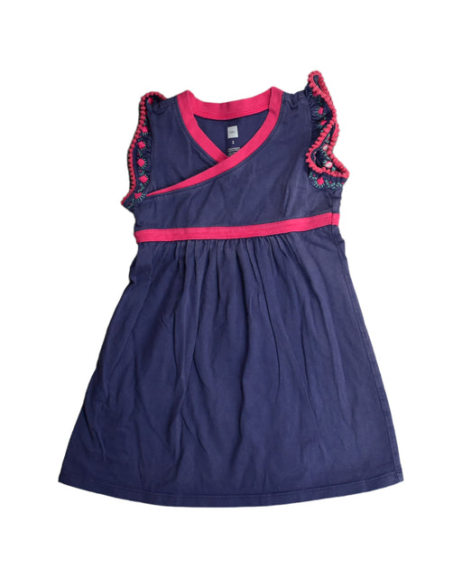 A Blue Sleeveless Dresses from Tea in size 2T for girl. (Front View)