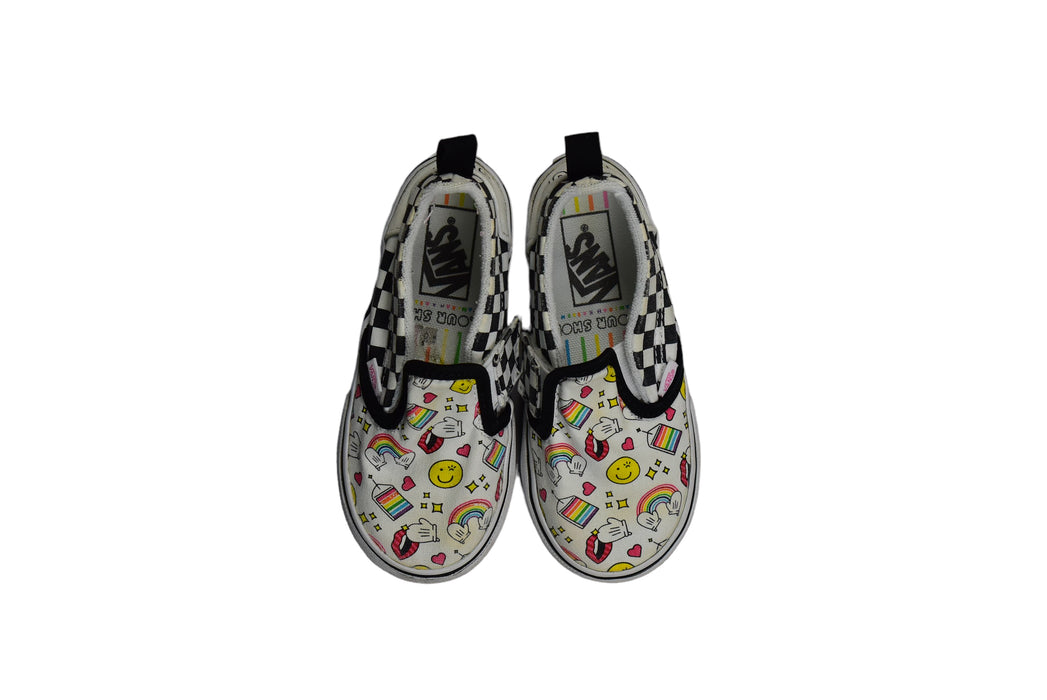 A White Slip Ons from Vans in size 3T for boy. (Front View)