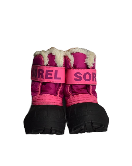 A Pink Winter Boots from Sorel in size 18-24M for girl. (Back View)