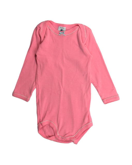 A Pink Long Sleeve Bodysuits from Petit Bateau in size 6-12M for girl. (Front View)