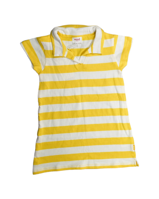 A Yellow Short Sleeve Dresses from Seed in size 4T for girl. (Front View)