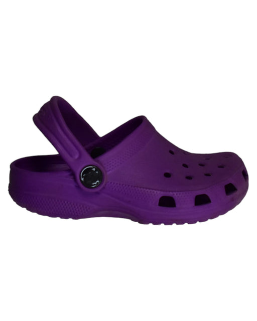 A Purple Sandals from Crocs in size 4T for girl. (Front View)