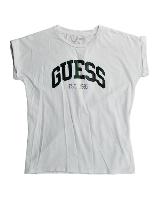A White T Shirts from Guess in size 10Y for girl. (Front View)