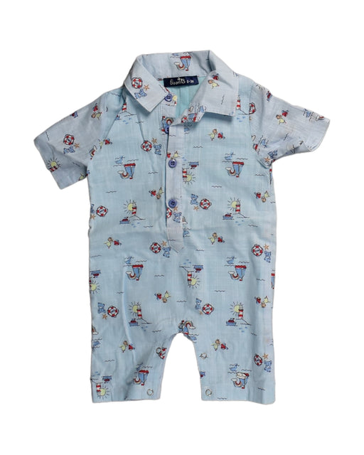 A Blue Rompers from bloomB in size 0-3M for boy. (Front View)