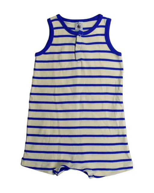 A Blue Rompers from Petit Bateau in size 12-18M for boy. (Front View)