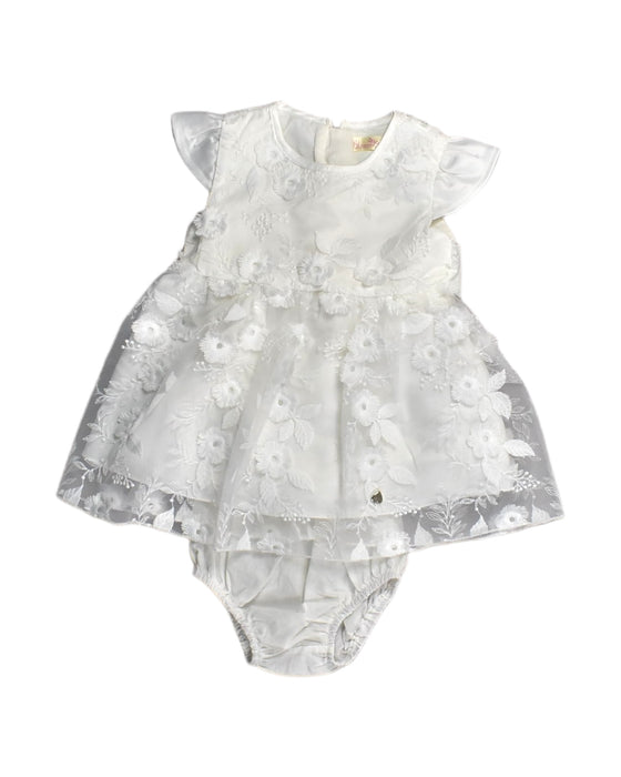 A White Sleeveless Dresses from bloomB in size 3-6M for girl. (Front View)