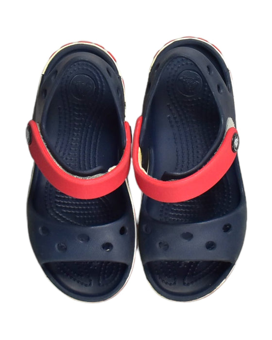 A Blue Sandals from Crocs in size 5T for boy. (Back View)