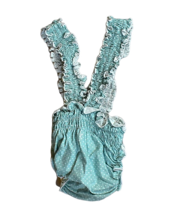 A Green Sleeveless Rompers from Miniature in size Newborn for girl. (Back View)