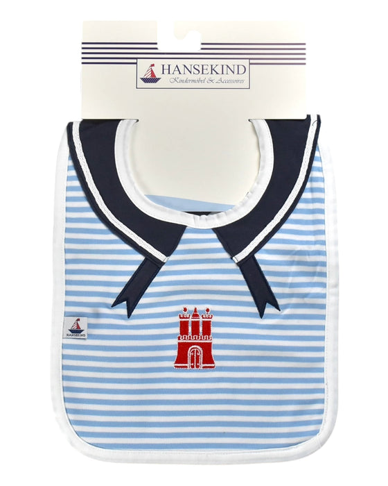 A Blue Bibs from Hansekind in size O/S for boy. (Front View)